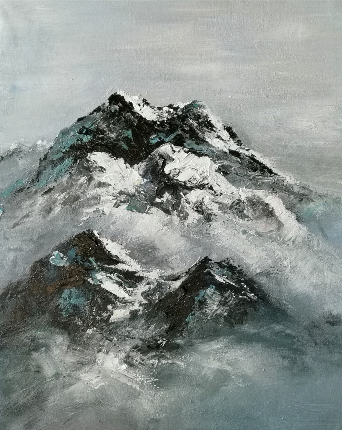 画渣小鬼水粉雪山