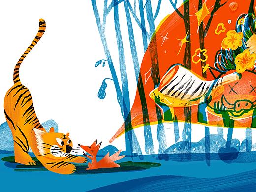 新編《狐假虎威》（個人主頁-ZNDAxMTgyMzY=） - 商業(yè)插畫 - 站酷設(shè)計師鍋一菌009原創(chuàng)素材 - 站酷ZCOOL