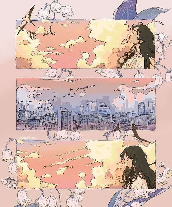 画风很温柔的分镜式的插画作品