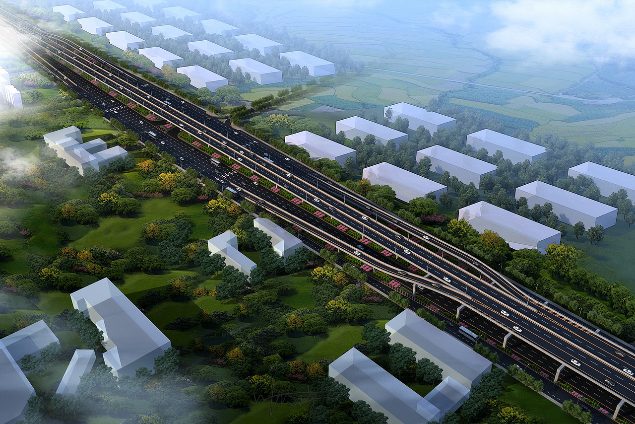 室外高铁沿线鸟瞰图