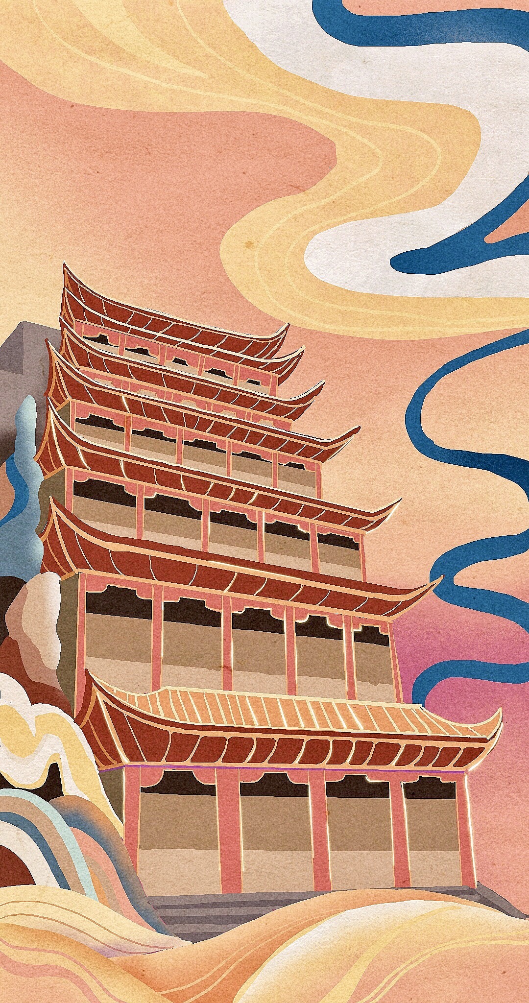 敦煌元素插画（图ZMjM4MjI2NDg4） - 商业插画 - 站酷设计师二笔兔子原创素材 - 站酷ZCOOL