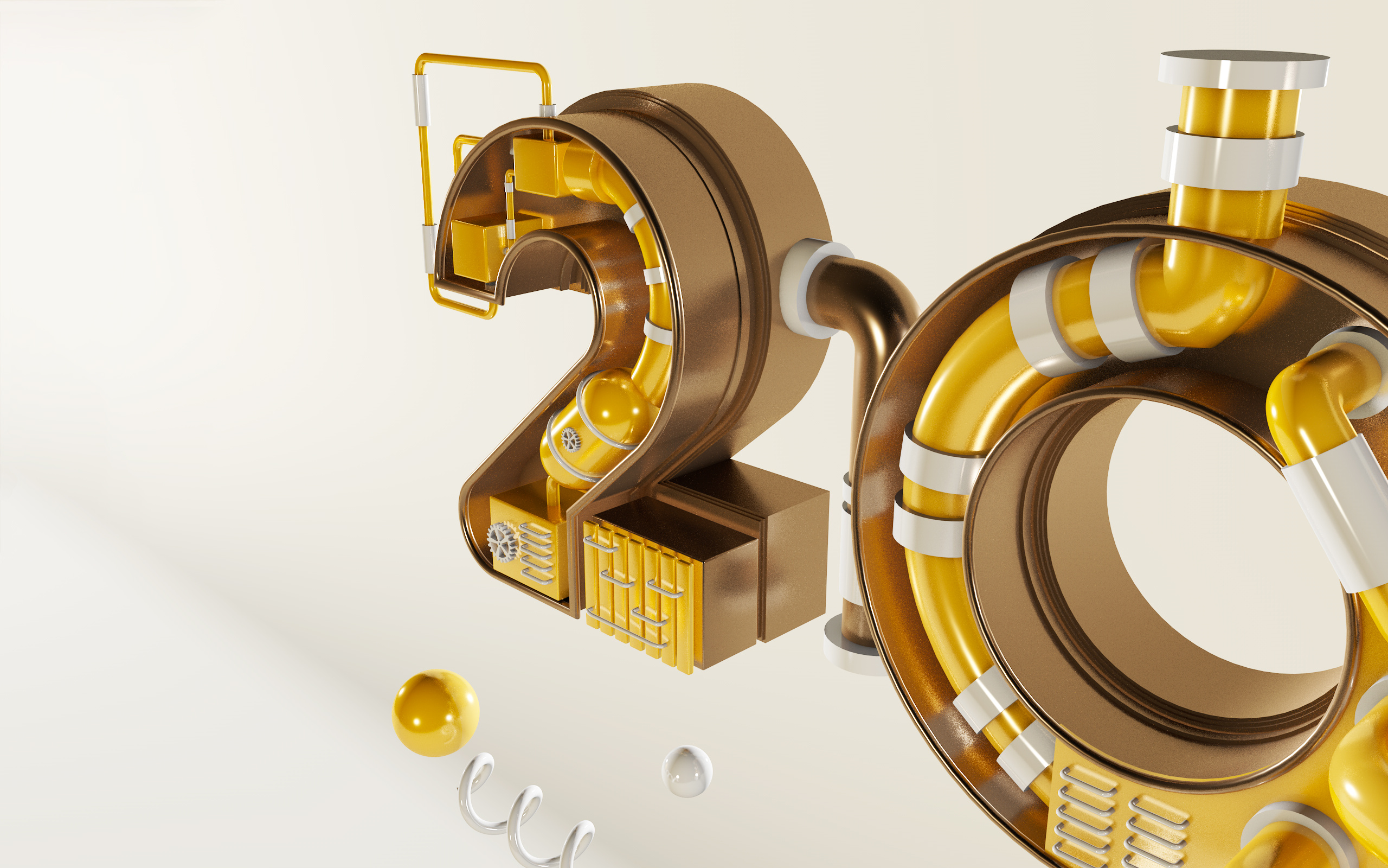 2021金色c4d管道立体字