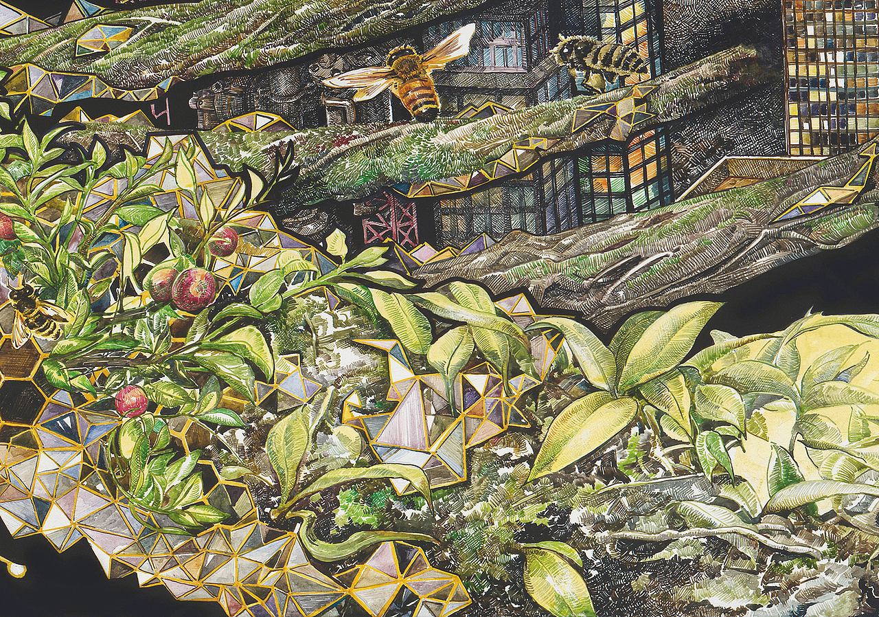 &lt;蜂巢 Beehive&gt; acrylic ink on canvas 107cm x210cm