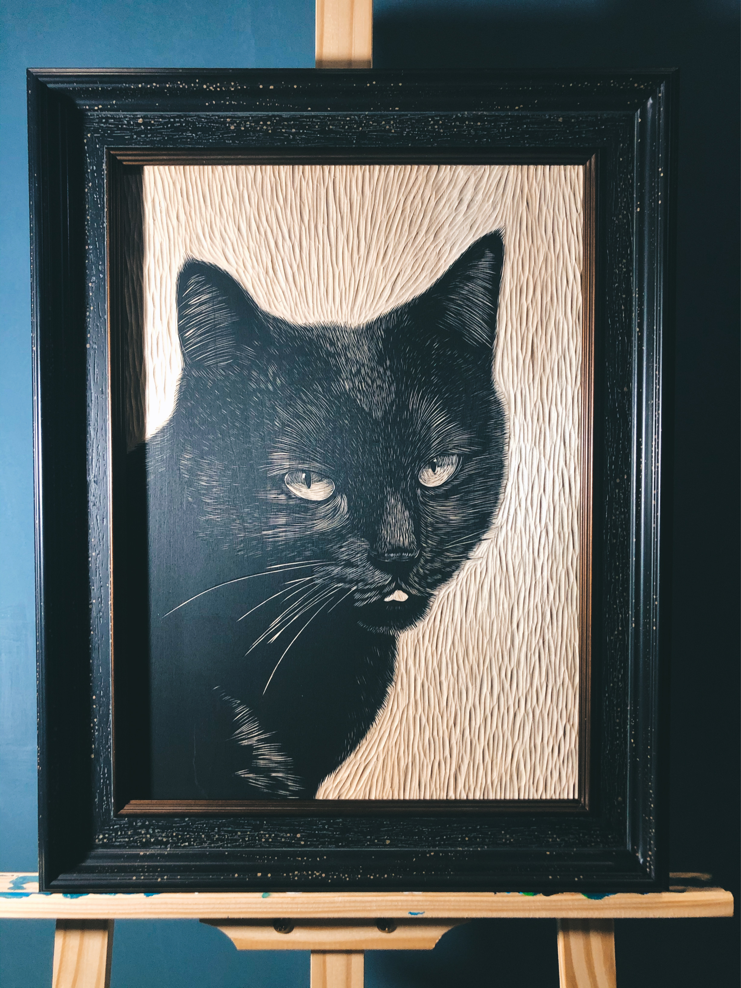 【猫咪】手工雕刻黑白木刻版画