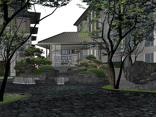 融创新中式居住区景观SU模型下载