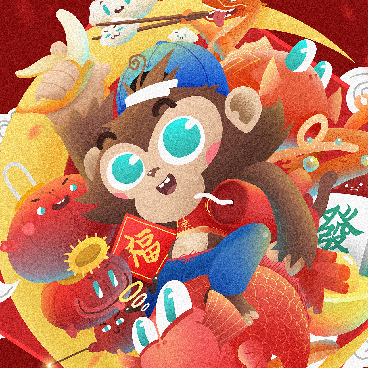 各位朋友春节快乐~！（图ZNDE2MTc2NzY=） - 商业插画 - 站酷设计师披萨边儿原创素材 - 站酷ZCOOL