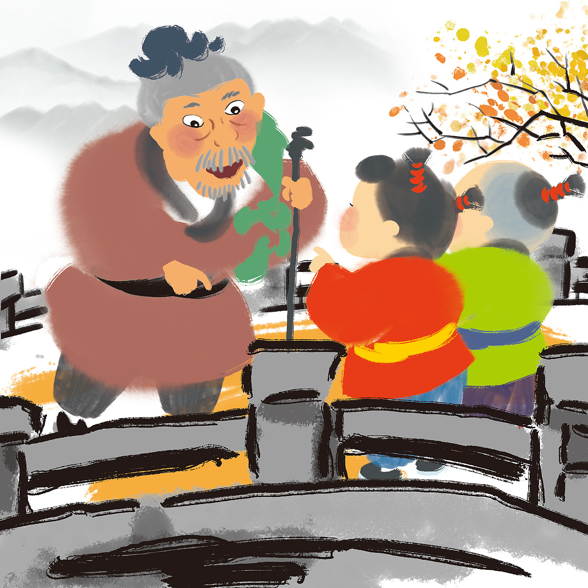 儿童绘本中国风水墨插画