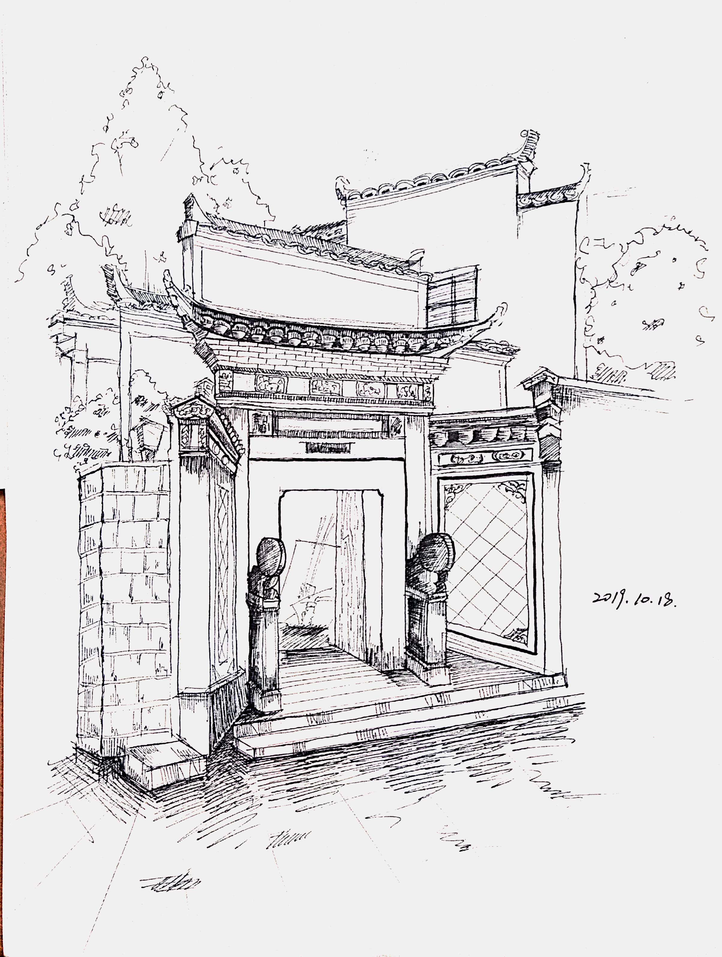 宏村建筑手绘图片