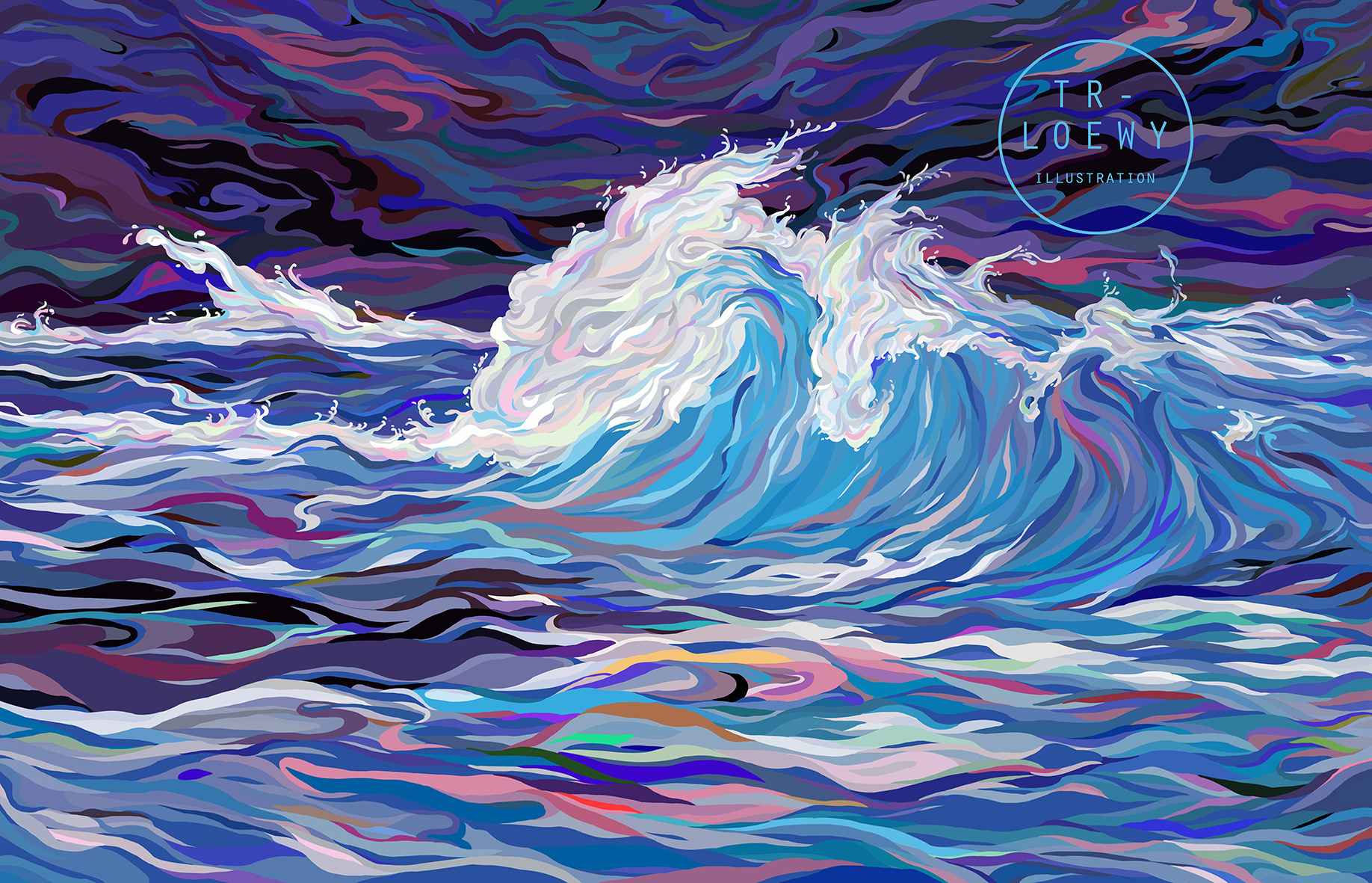 一艘蓝红相间轮船在巨大海浪中航行手绘插画_站酷海洛_正版图片_视频_字体_音乐素材交易平台_站酷旗下品牌