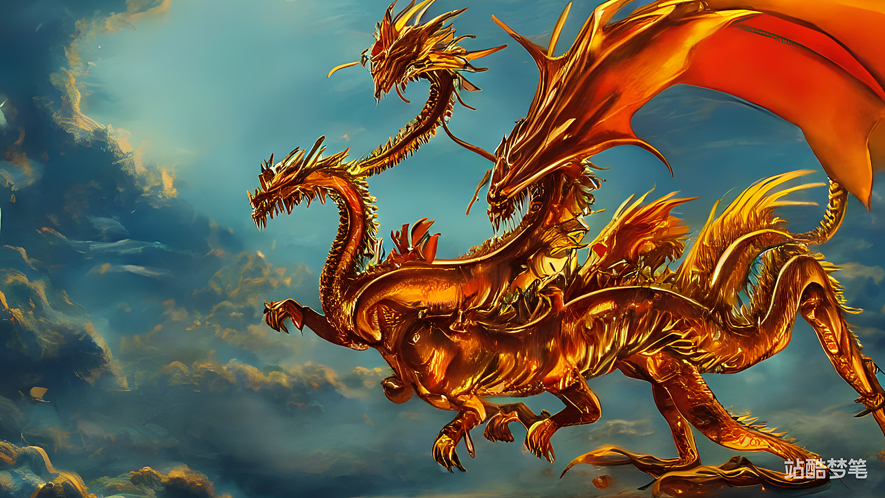 #站酷梦笔#一条金龙骑着摩托在喷火，动漫风（图ZMzI1MDcxMzU2） - AI作品 - 站酷设计师平面上的绚浪原创素材 - 站酷ZCOOL