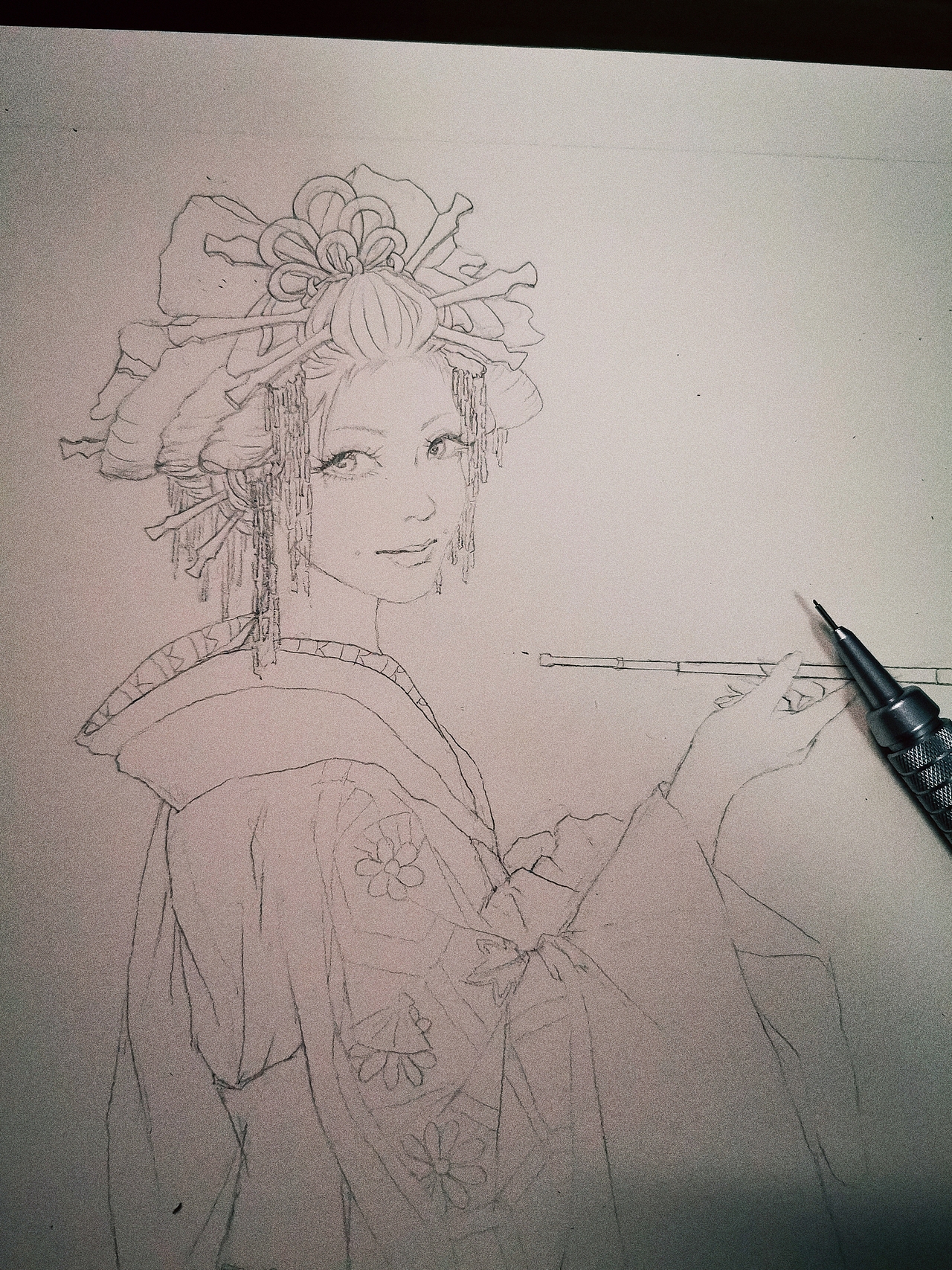 水彩插画恶女花魁