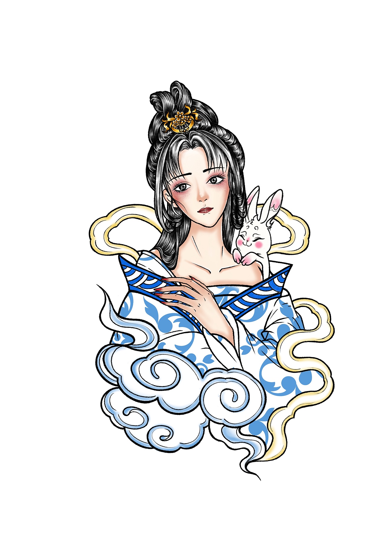 仙气十足兔子属相古风纹身手稿