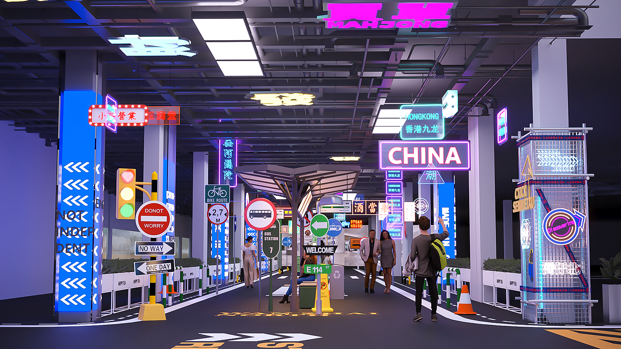 现代港风美食商业街空间美陈设计（图ZMzYwNzI0Mzk2） - 商业空间设计 - 站酷设计师雨文柒_原创素材 - 站酷ZCOOL