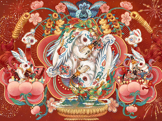 《梅开见喜瑞兔图》（个人主页-ZNjM2NTcyMDg=） - 商业插画 - 站酷设计师叶露盈原创素材 - 站酷ZCOOL