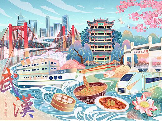 大武汉国风插画