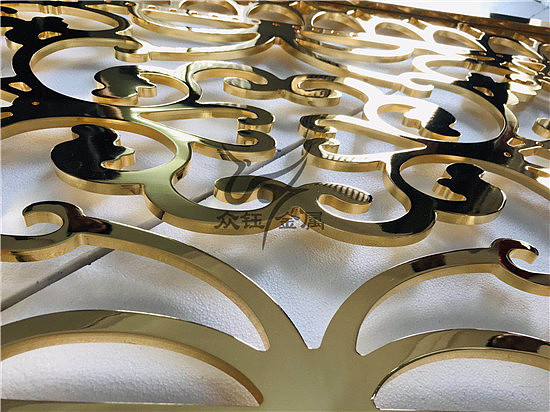 铝艺雕花屏风 奢华K金屏风隔断