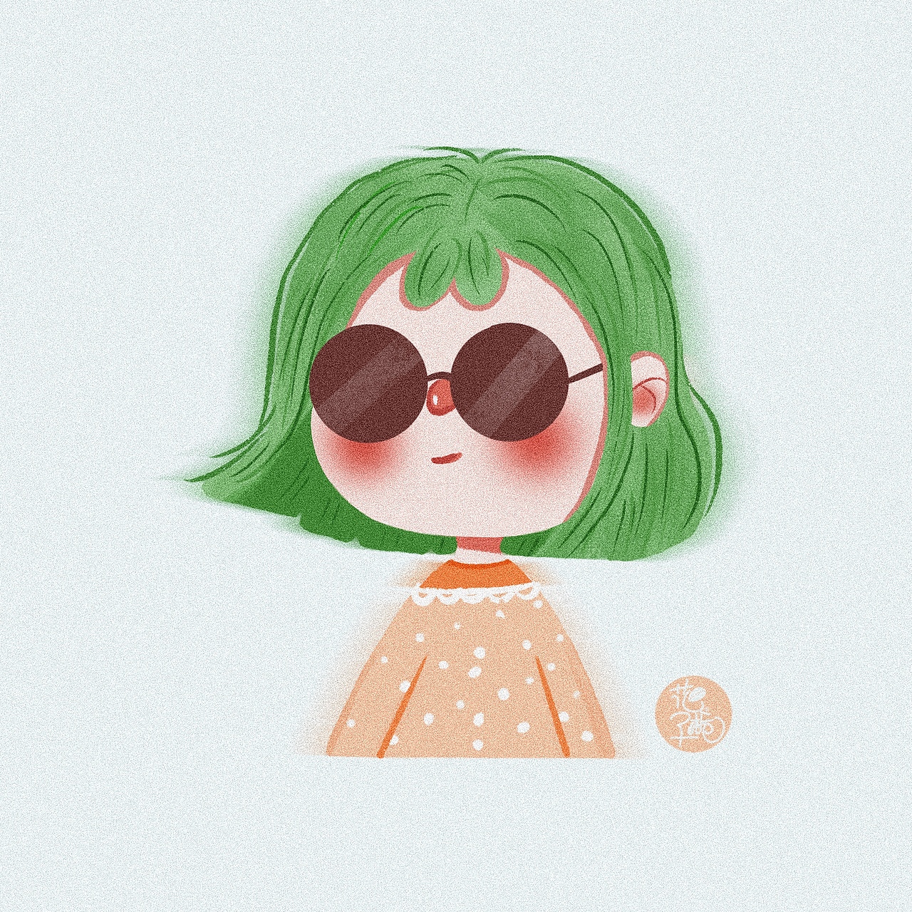 花栀子插画:偏复古色磨砂感可爱女生头像