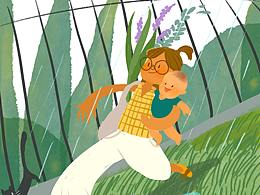 儿童插画《下雨啦！快跑啊》