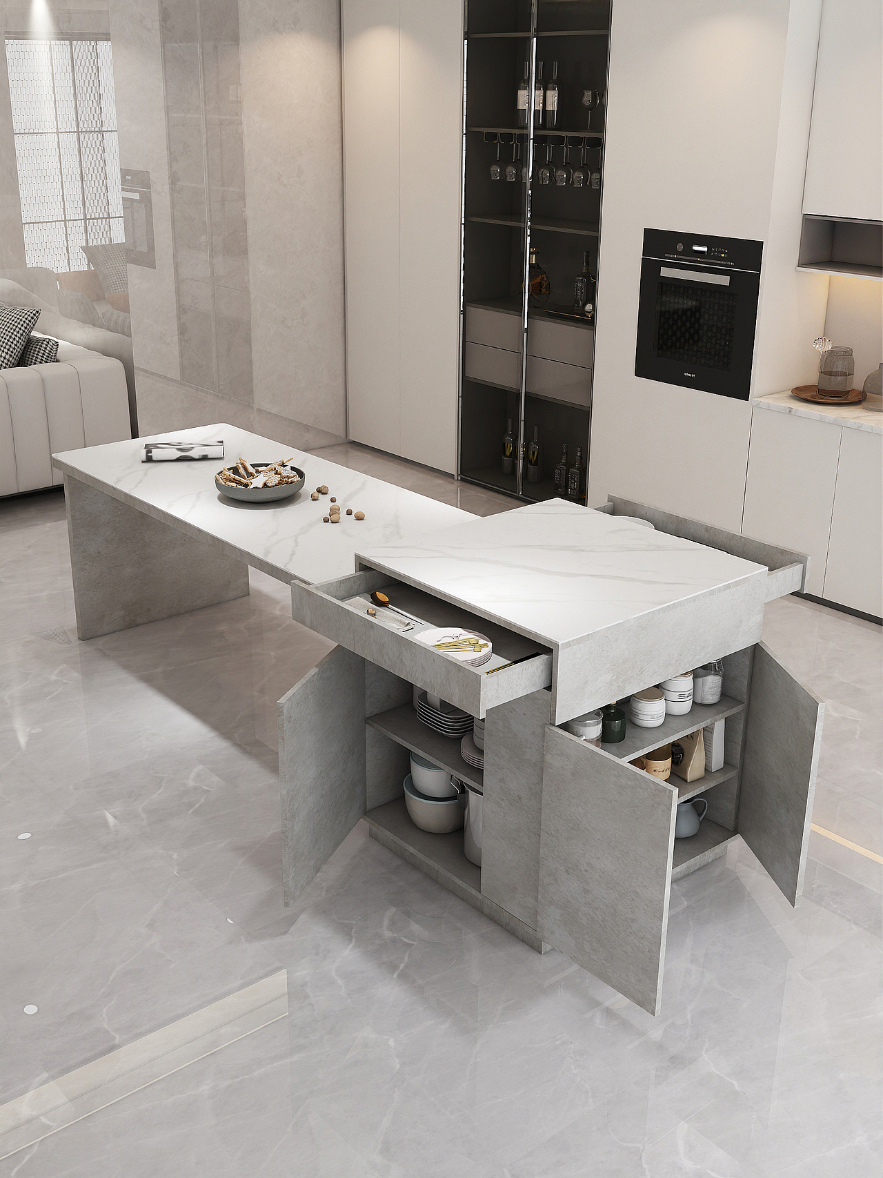 家具成品效果图-伸缩岛台