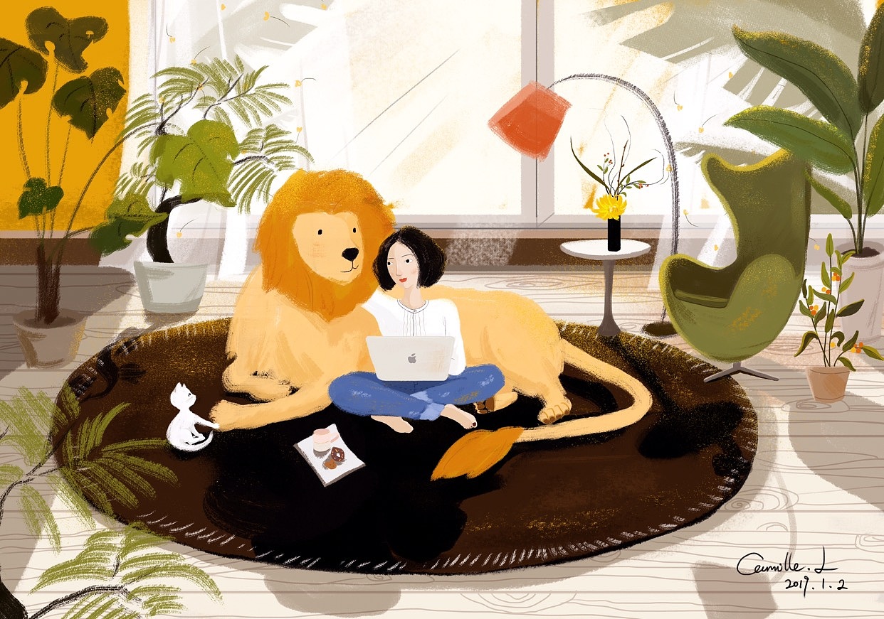 在插画里养狮子（图ZMTQxODQ3NTQ4） - 创作习作 - 站酷设计师CAMI卡缪原创素材 - 站酷ZCOOL
