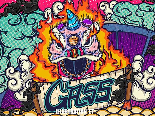 国潮设计-醒狮（舞龙舞狮）酒吧宣传设计插画