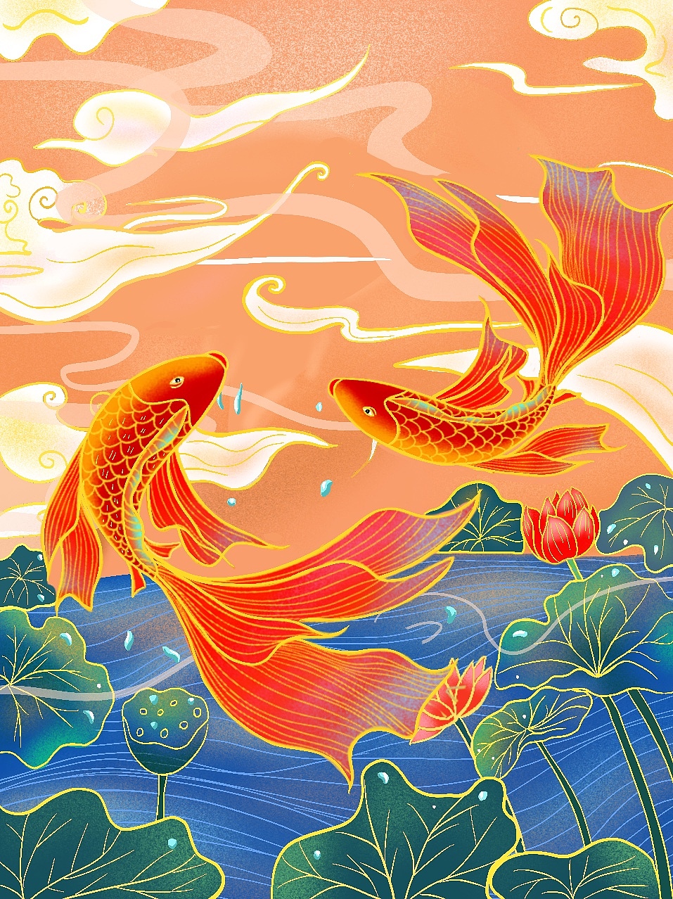 年年有余（图ZMjQyMjMwNDcy） - 商业插画 - 站酷设计师太阳阁原创素材 - 站酷ZCOOL