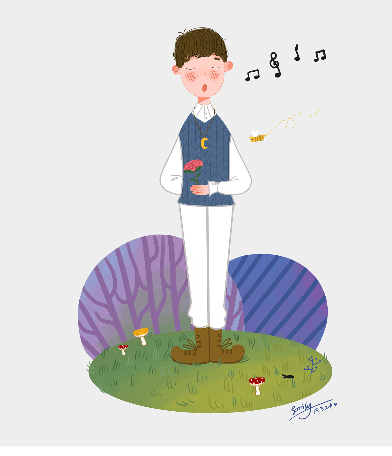 唱歌男孩|插画|商业插画|艾米莉emily - 原创作品 - 站酷 (zcool)