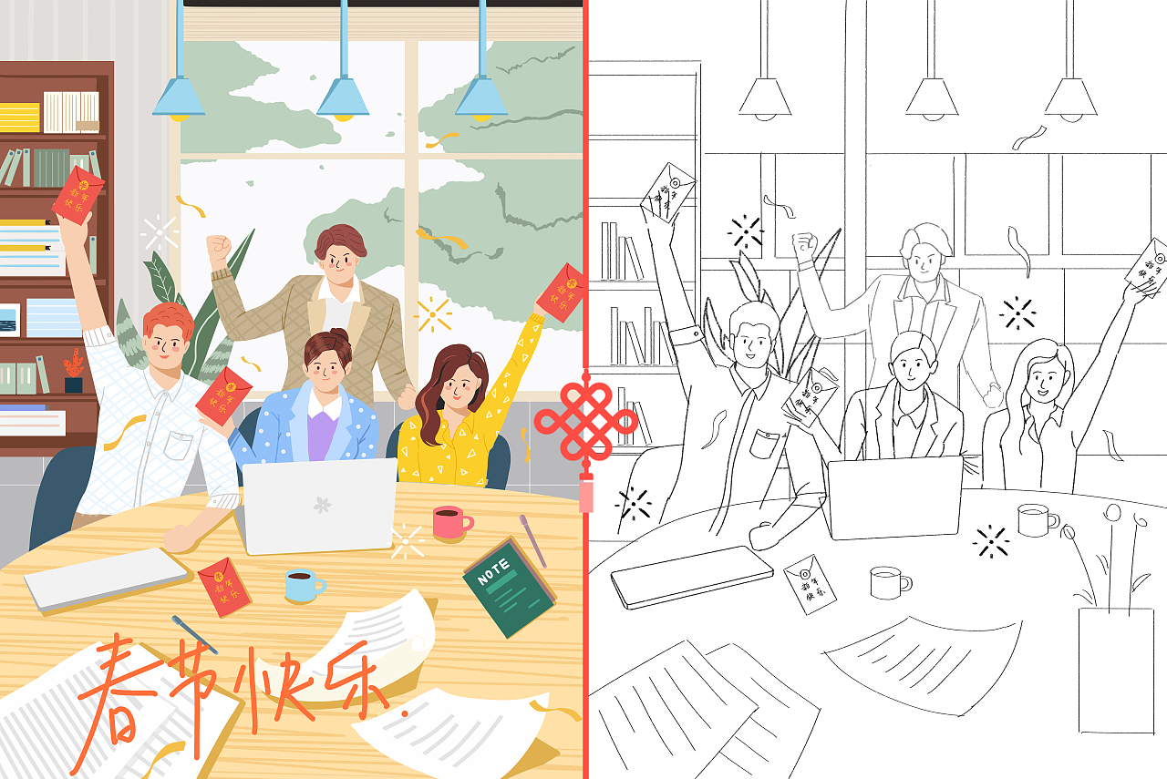 2022年春節(jié)系列扁平插畫（圖ZMjg1MTE4MjU2） - 商業(yè)插畫 - 站酷設(shè)計(jì)師小Q啊哦原創(chuàng)素材 - 站酷ZCOOL