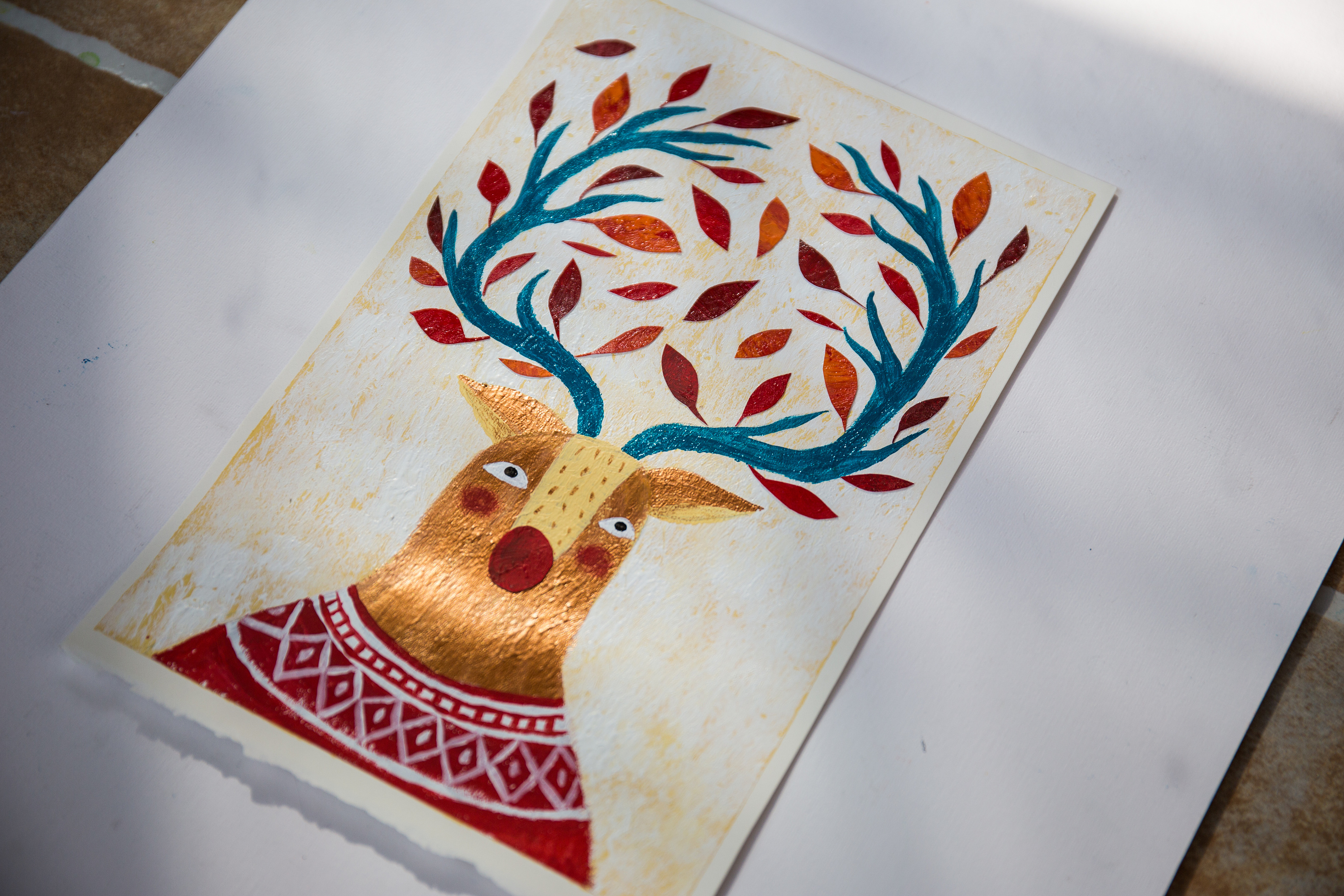 圣诞贺卡手绘稿,亮闪闪的圣诞鹿|插画|商业插画|aimi章小鱼 - 原创