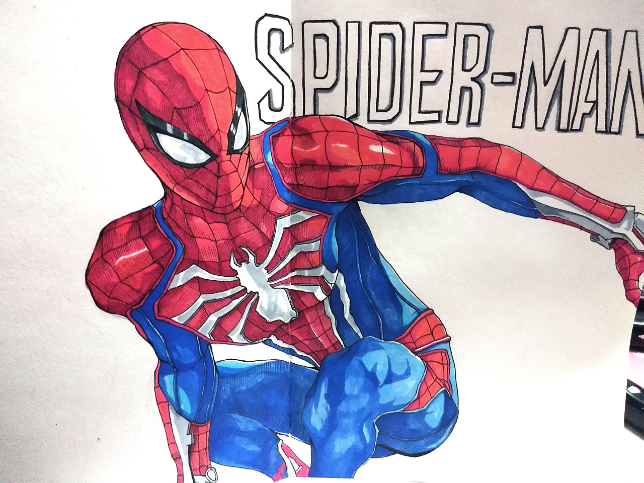 ps4版漫威蜘蛛侠,参考动态,手绘一张小几居,上色部分用的马克笔