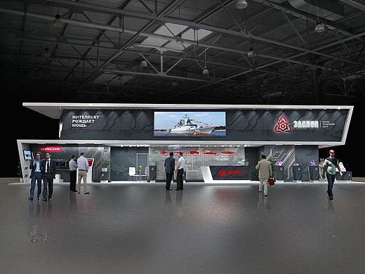 欧式现代简约新颖国外展会展位展点展台3D效果图设计