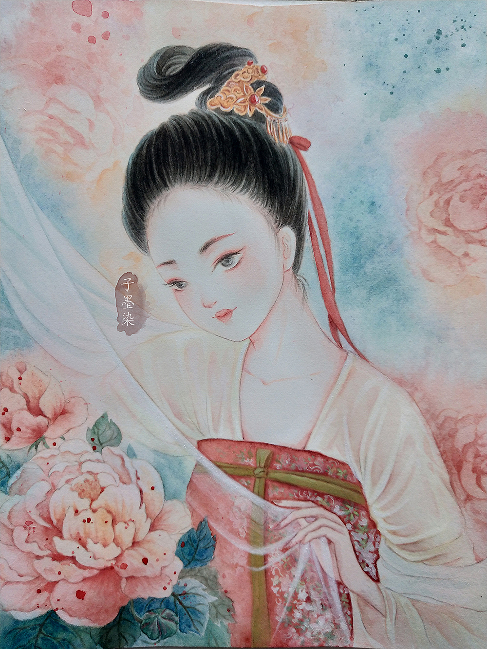 古风水彩原创-牡丹（图ZMjg3MzY1NDky） - 创作习作 - 站酷设计师子墨染366原创素材 - 站酷ZCOOL