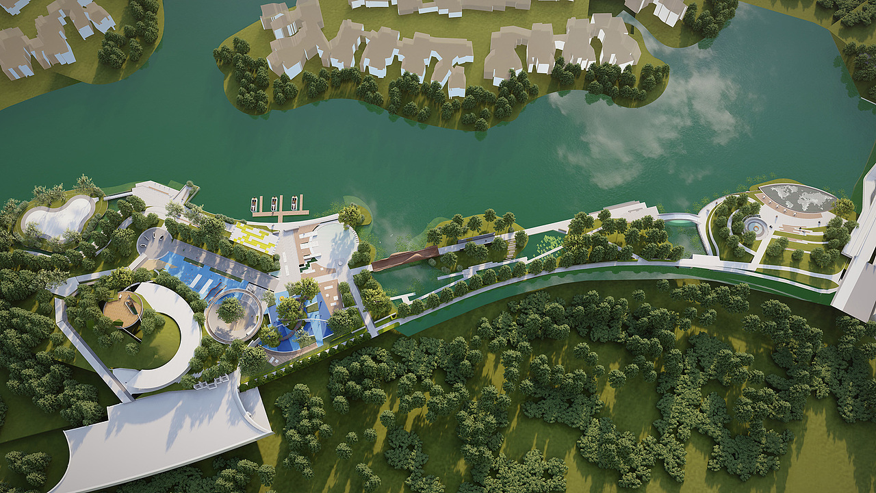 麓湖左岸公园滨水景观SU模型下载