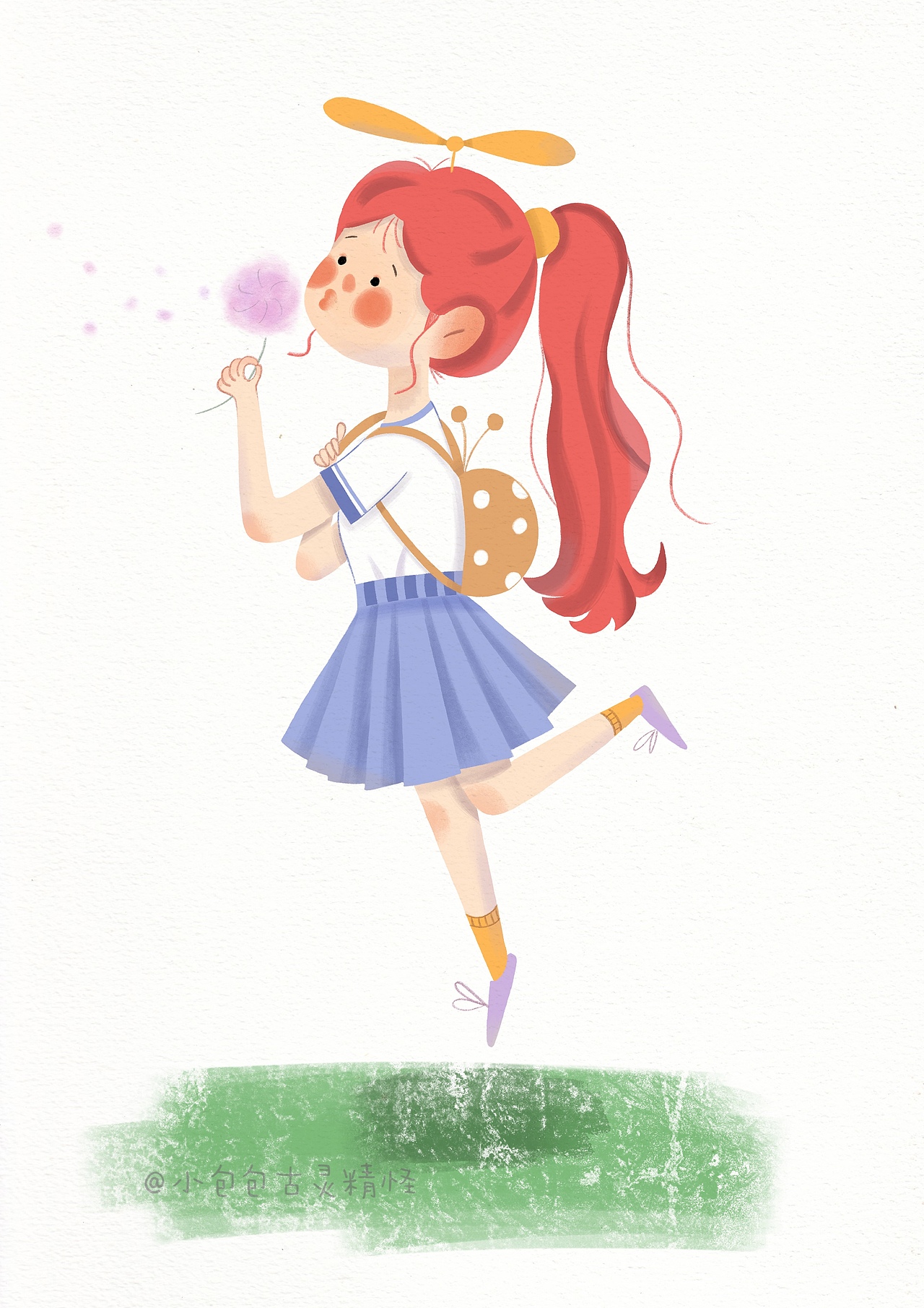 吹蒲公英的小女孩