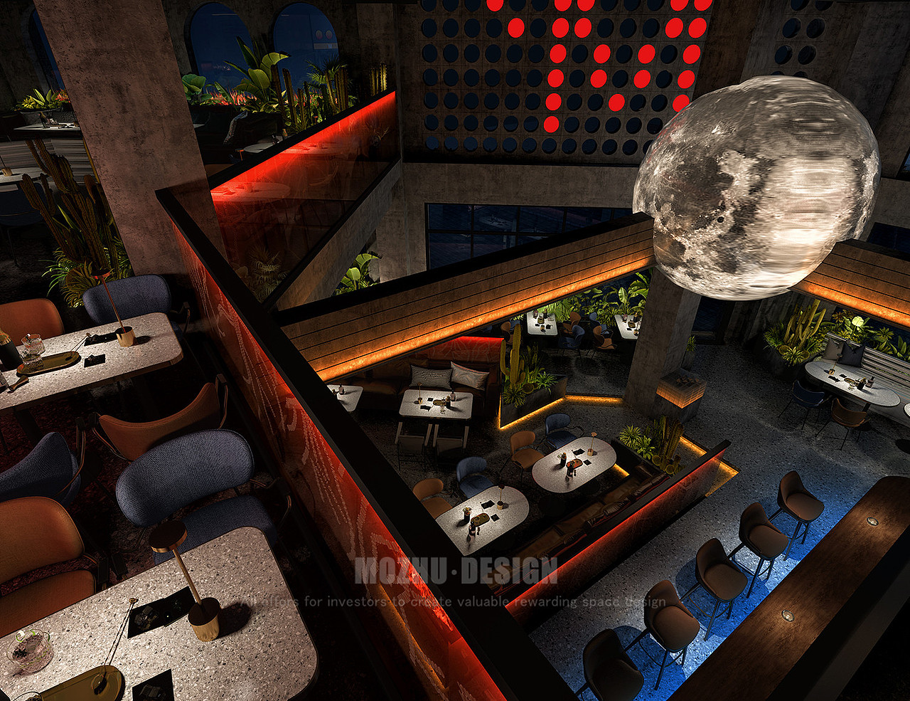▲ 内江M3酒吧设计 | 二楼视角设计效果图