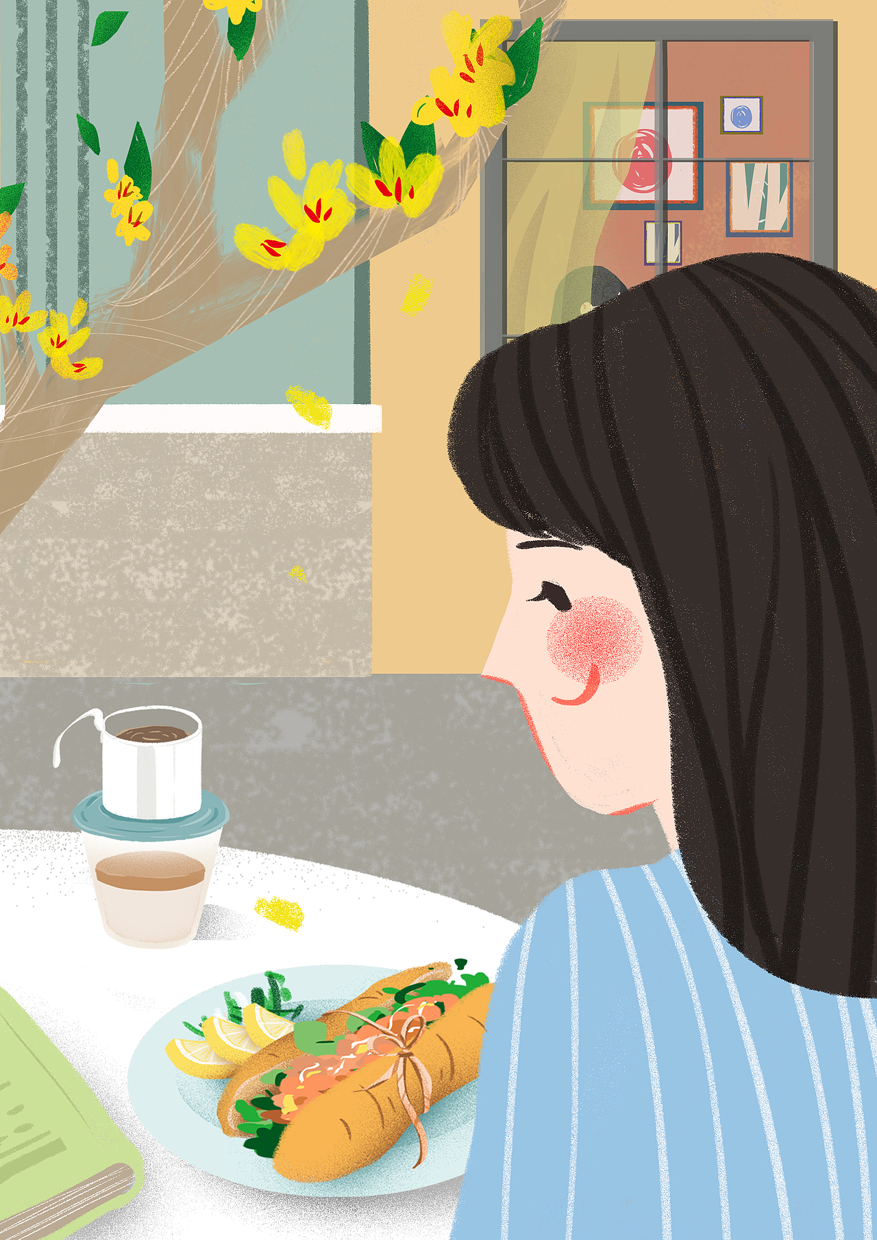 阮小姐越南餐厅插画海报（图ZMTQ3MjA1NTEy） - 商业插画 - 站酷设计师鲸鱼馆馆长原创素材 - 站酷ZCOOL