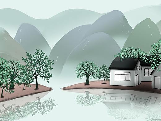 中国风手绘山水插画