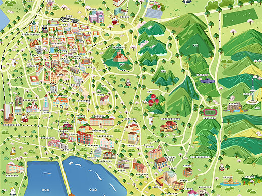 青岛旅游地图设计.城市手绘地图定制