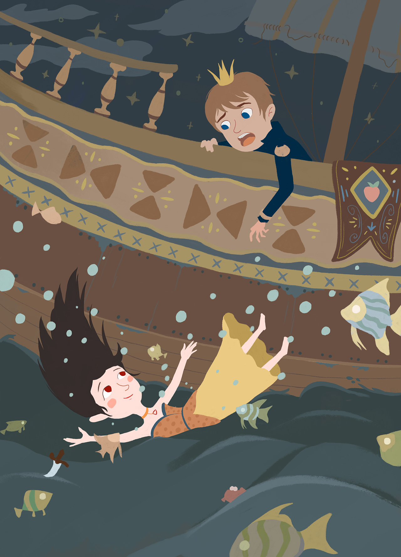 欧美童话故事海的女儿大海插画图片-千库网
