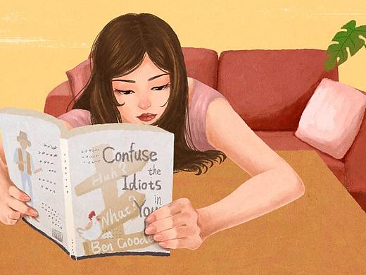 趴着看书的女人（个人主页-ZMjY5Mzc4MDA=） - 商业插画 - 站酷设计师苅安原创素材 - 站酷ZCOOL