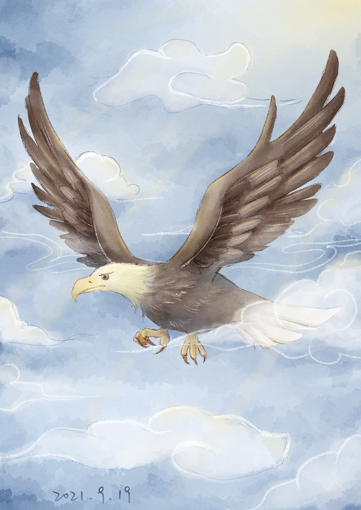 灵感来源于学校里一棵树皮翘起来的树,翘起来的树皮像是祥云,突出来的