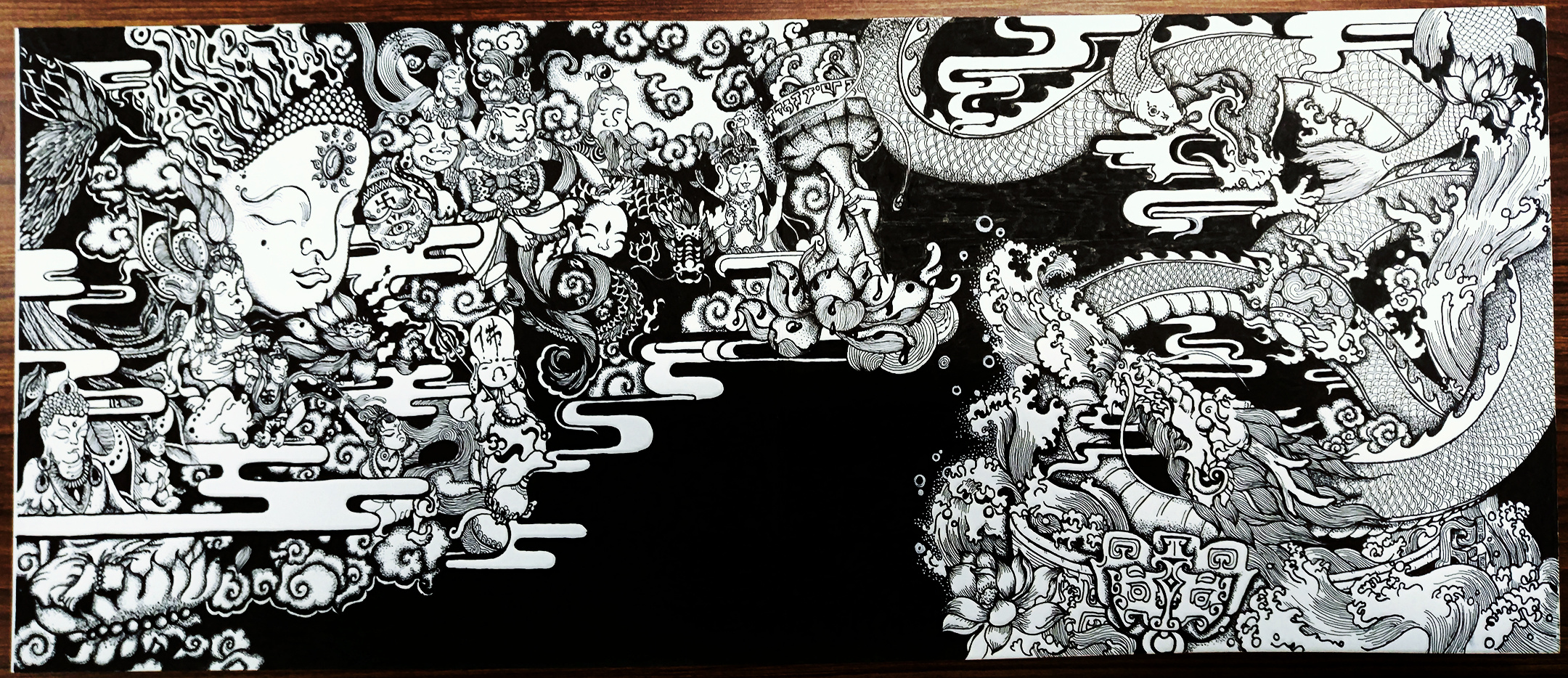 降龙——黑白插画 中国风 龙