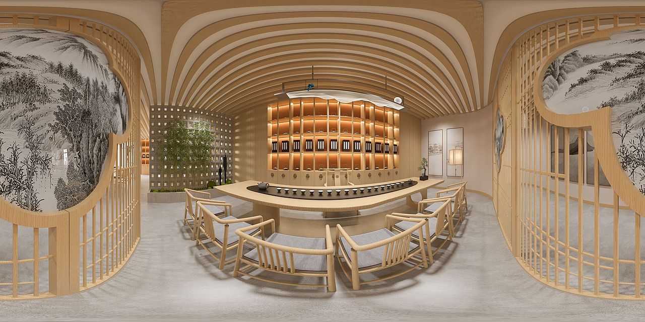 新中式原木风茶馆，茶室