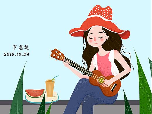 手绘板肌理女孩小插画
