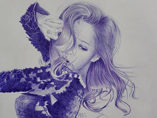 圆珠笔 张靓颖海报 临摹