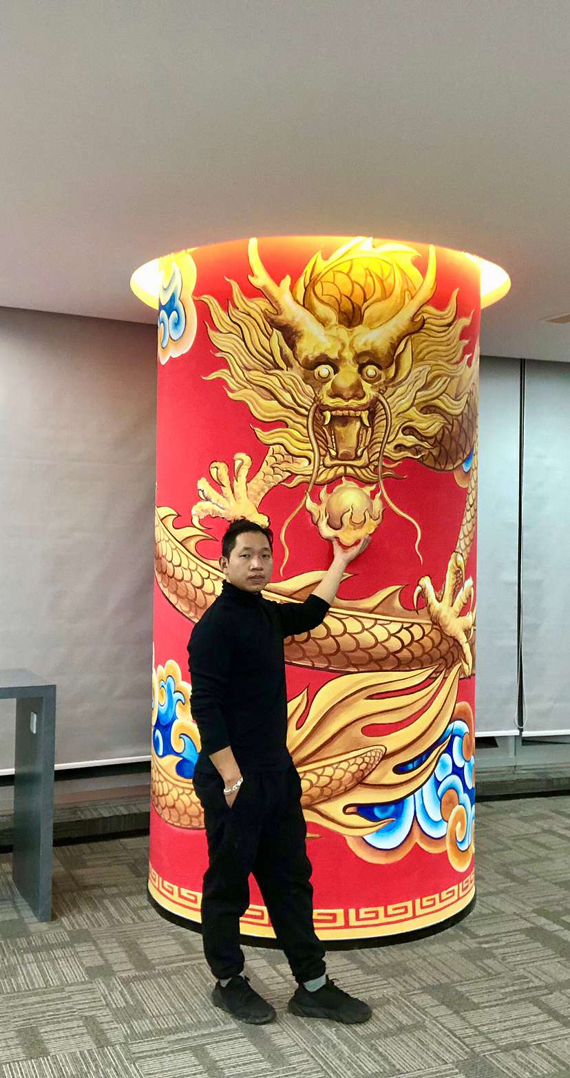 为公司大厅柱子墙绘盘龙是个什么体验（图ZMzI3NzAyMjQ4） - 其他手工艺 - 站酷设计师马良艺术原创素材 - 站酷ZCOOL