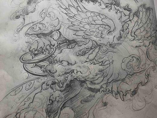 貔貅素描稿设计步骤详解——由龙作品
