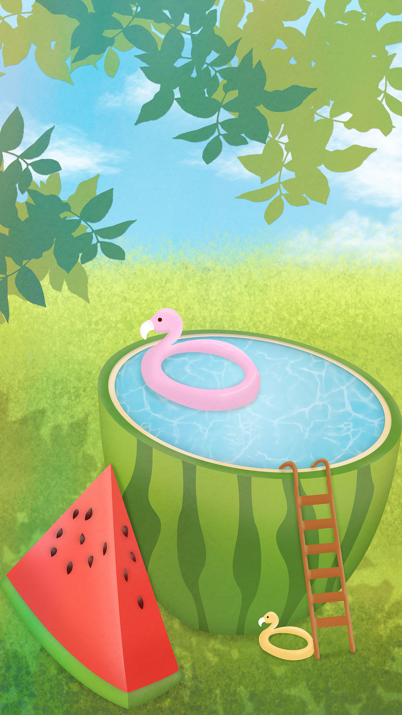 吃完的西瓜装满水就可以游泳啦~环保又天然~