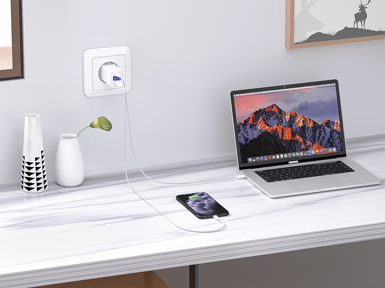 氯化镓充电器 亚马逊 包装平面方案 三维渲染