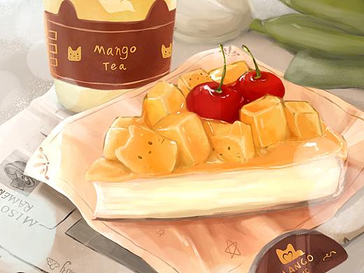 美食插画—芒果蛋糕